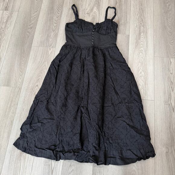 Commense Milk Maid Ruffle Hem Cami Corset Midi Coastal Cottage Dress Black L - Picture 2 of 5